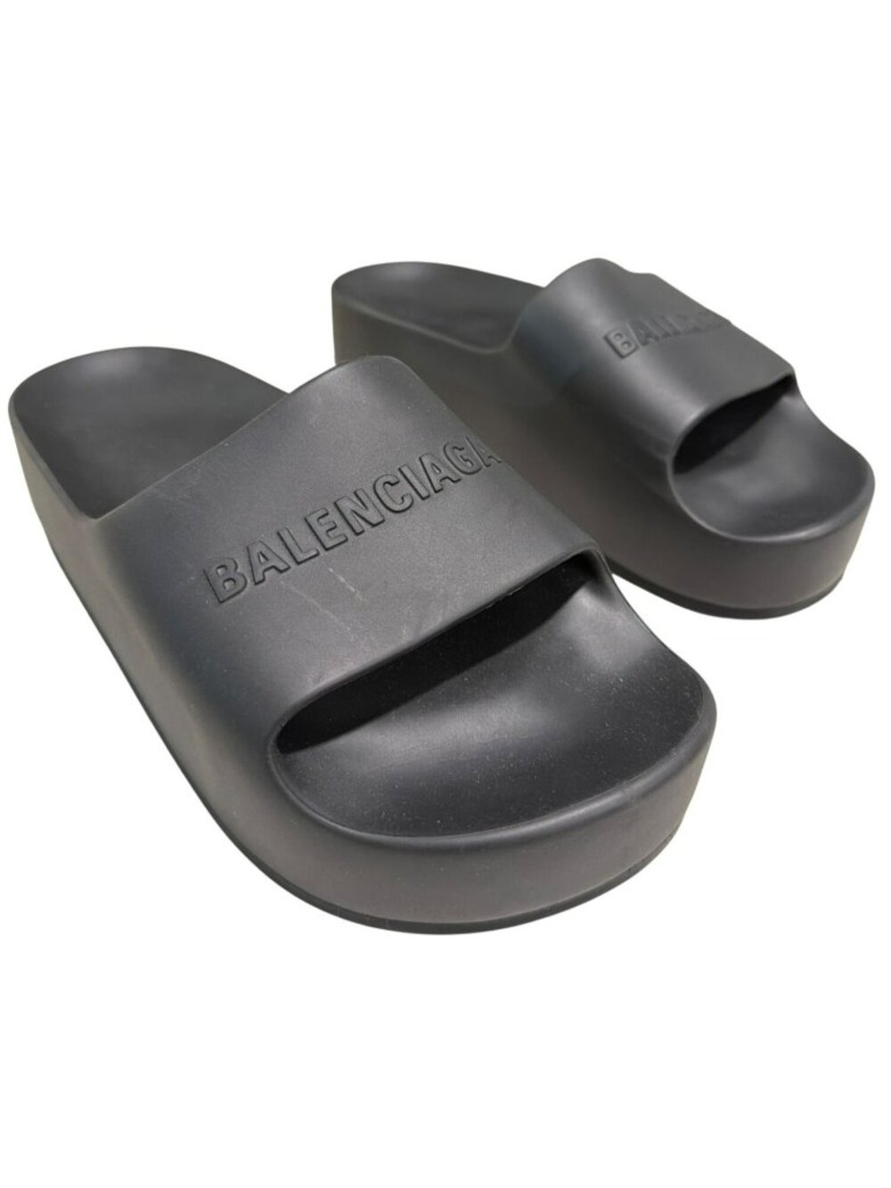 New Balenciaga Black Rubber Platform Slides With Dust Bags